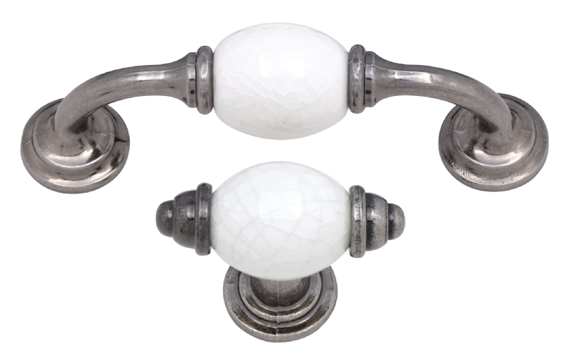 Pewter White Ceramic Cupboard Handle Handles4Furniture .co.uk